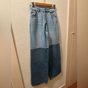 PacSun Baggy Jeans Women Two Tone High Waisted Button Fly Denim Size 26